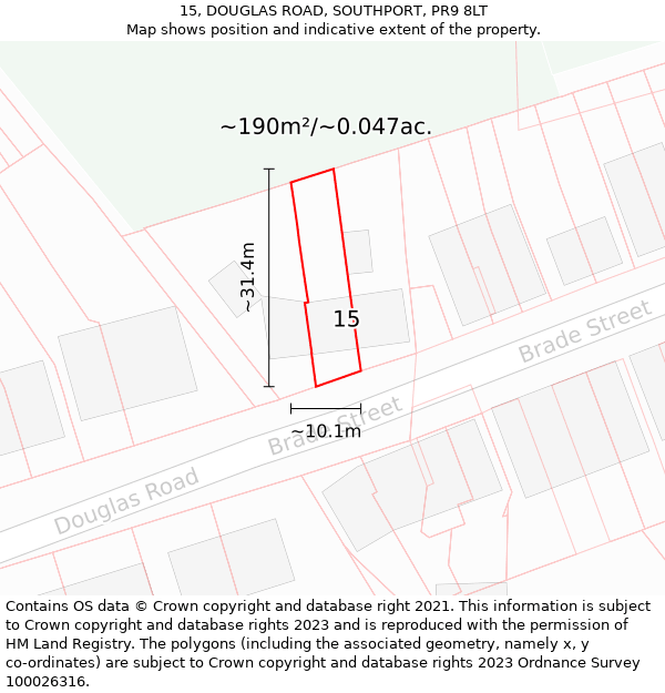 15, DOUGLAS ROAD, SOUTHPORT, PR9 8LT: Plot and title map