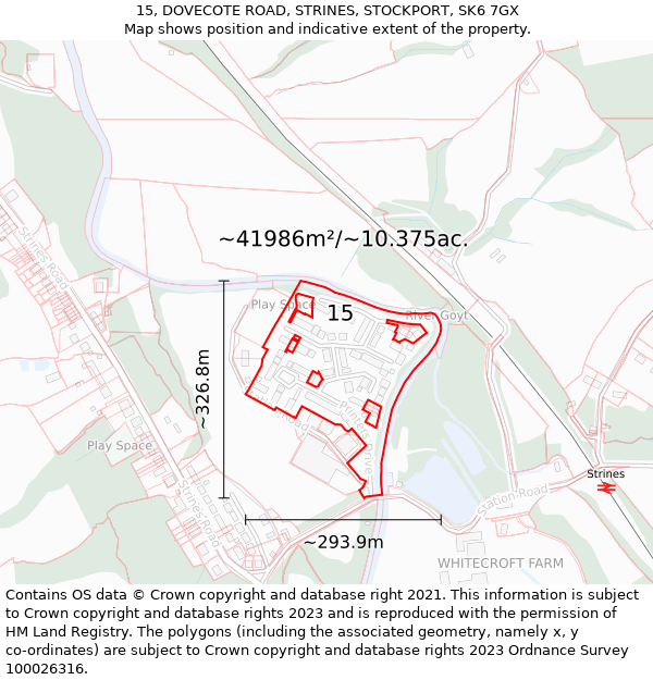 15, DOVECOTE ROAD, STRINES, STOCKPORT, SK6 7GX: Plot and title map