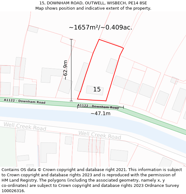 15, DOWNHAM ROAD, OUTWELL, WISBECH, PE14 8SE: Plot and title map