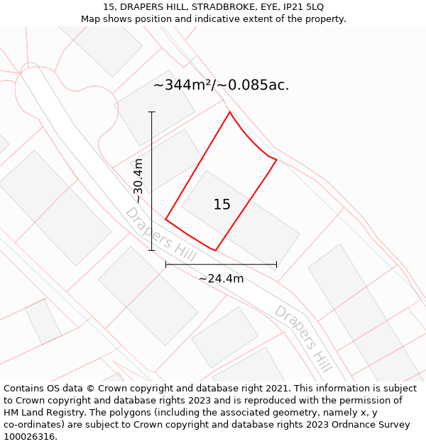 15, DRAPERS HILL, STRADBROKE, EYE, IP21 5LQ: Plot and title map