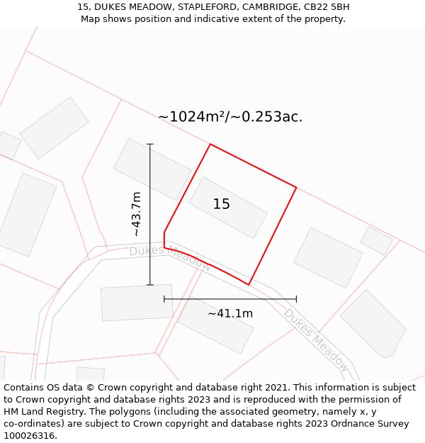 15, DUKES MEADOW, STAPLEFORD, CAMBRIDGE, CB22 5BH: Plot and title map