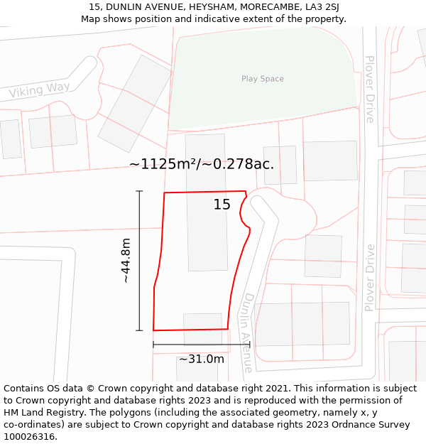 15, DUNLIN AVENUE, HEYSHAM, MORECAMBE, LA3 2SJ: Plot and title map