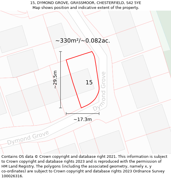 15, DYMOND GROVE, GRASSMOOR, CHESTERFIELD, S42 5YE: Plot and title map