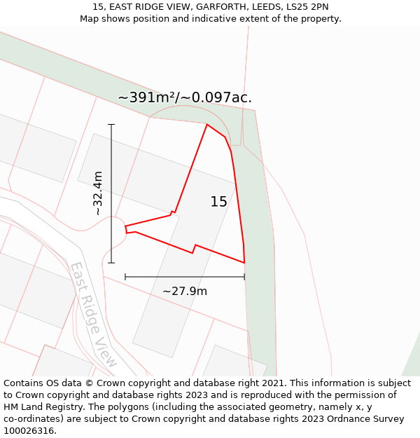 15, EAST RIDGE VIEW, GARFORTH, LEEDS, LS25 2PN: Plot and title map