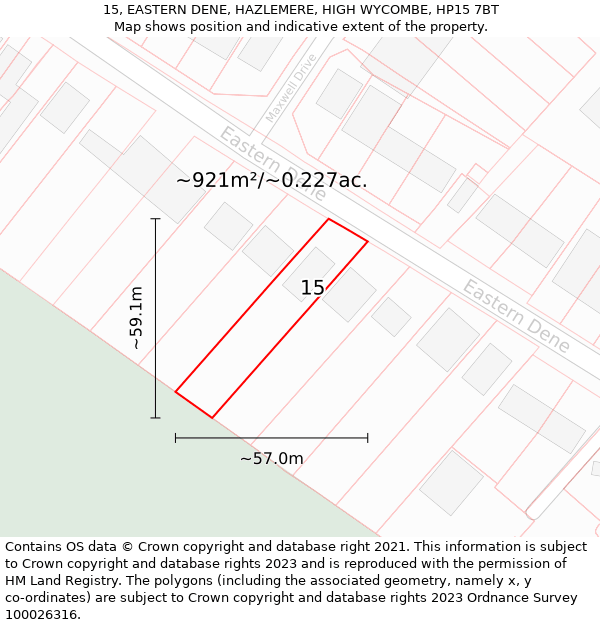 15, EASTERN DENE, HAZLEMERE, HIGH WYCOMBE, HP15 7BT: Plot and title map