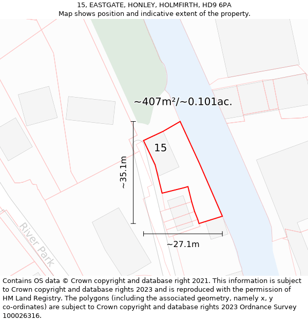 15, EASTGATE, HONLEY, HOLMFIRTH, HD9 6PA: Plot and title map