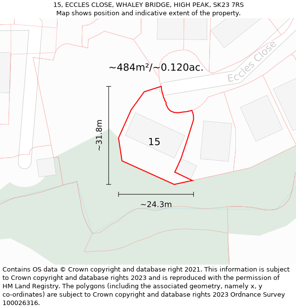 15, ECCLES CLOSE, WHALEY BRIDGE, HIGH PEAK, SK23 7RS: Plot and title map