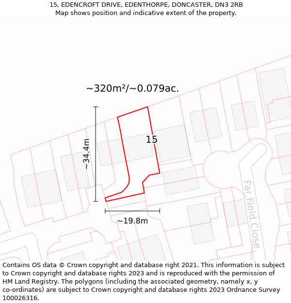 15, EDENCROFT DRIVE, EDENTHORPE, DONCASTER, DN3 2RB: Plot and title map