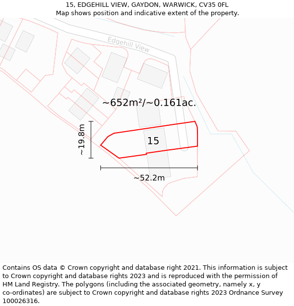 15, EDGEHILL VIEW, GAYDON, WARWICK, CV35 0FL: Plot and title map