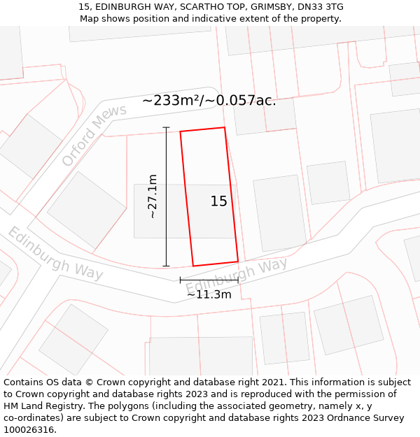 15, EDINBURGH WAY, SCARTHO TOP, GRIMSBY, DN33 3TG: Plot and title map