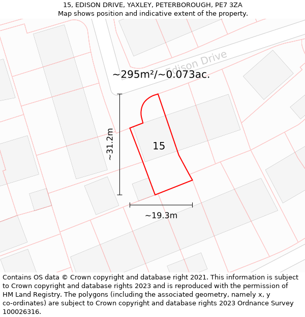 15, EDISON DRIVE, YAXLEY, PETERBOROUGH, PE7 3ZA: Plot and title map