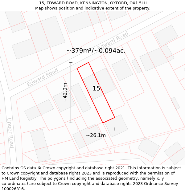 15, EDWARD ROAD, KENNINGTON, OXFORD, OX1 5LH: Plot and title map