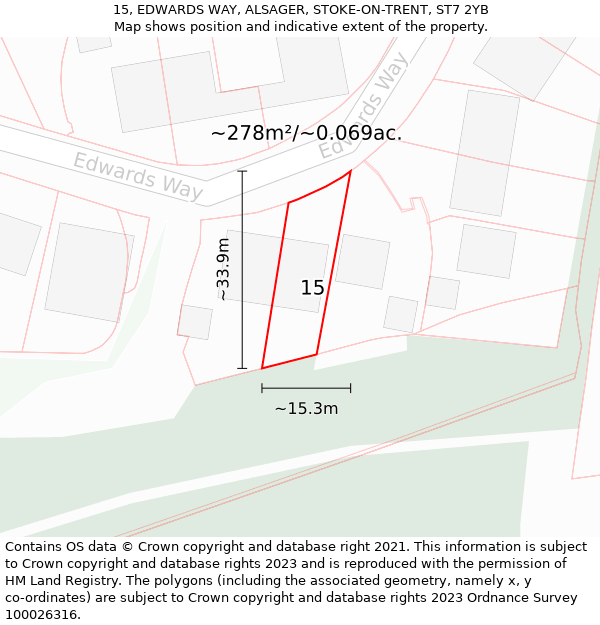 15, EDWARDS WAY, ALSAGER, STOKE-ON-TRENT, ST7 2YB: Plot and title map