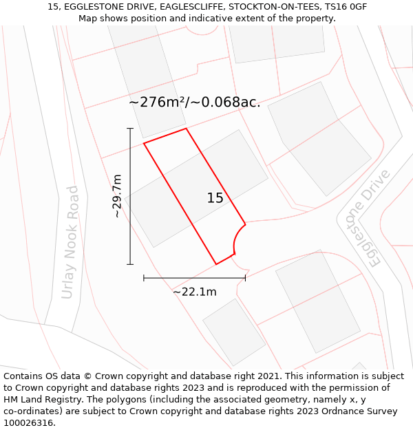 15, EGGLESTONE DRIVE, EAGLESCLIFFE, STOCKTON-ON-TEES, TS16 0GF: Plot and title map