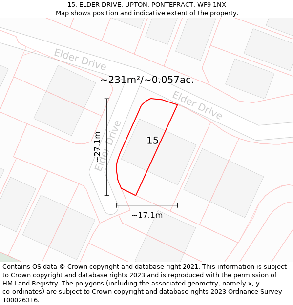 15, ELDER DRIVE, UPTON, PONTEFRACT, WF9 1NX: Plot and title map