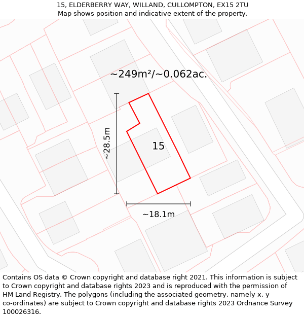 15, ELDERBERRY WAY, WILLAND, CULLOMPTON, EX15 2TU: Plot and title map