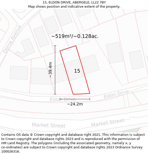 15, ELDON DRIVE, ABERGELE, LL22 7BY: Plot and title map