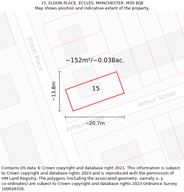 15, ELDON PLACE, ECCLES, MANCHESTER, M30 8QE: Plot and title map