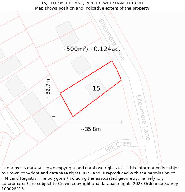 15, ELLESMERE LANE, PENLEY, WREXHAM, LL13 0LP: Plot and title map