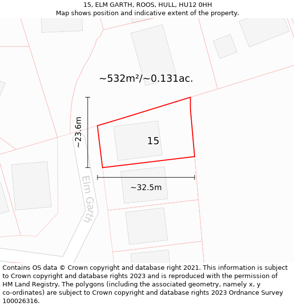 15, ELM GARTH, ROOS, HULL, HU12 0HH: Plot and title map