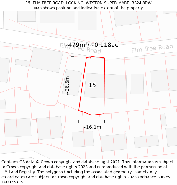 15, ELM TREE ROAD, LOCKING, WESTON-SUPER-MARE, BS24 8DW: Plot and title map