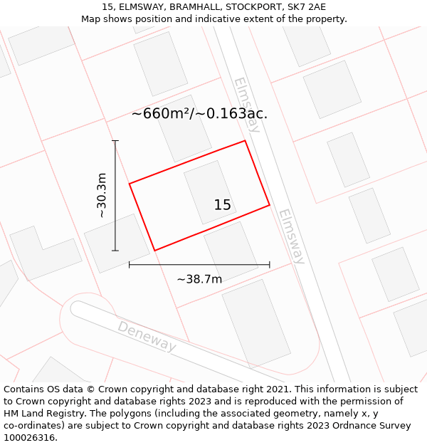 15, ELMSWAY, BRAMHALL, STOCKPORT, SK7 2AE: Plot and title map