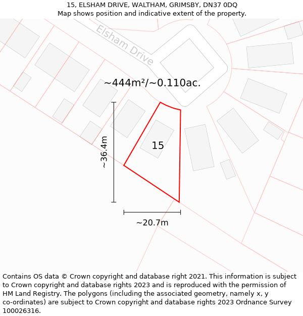 15, ELSHAM DRIVE, WALTHAM, GRIMSBY, DN37 0DQ: Plot and title map