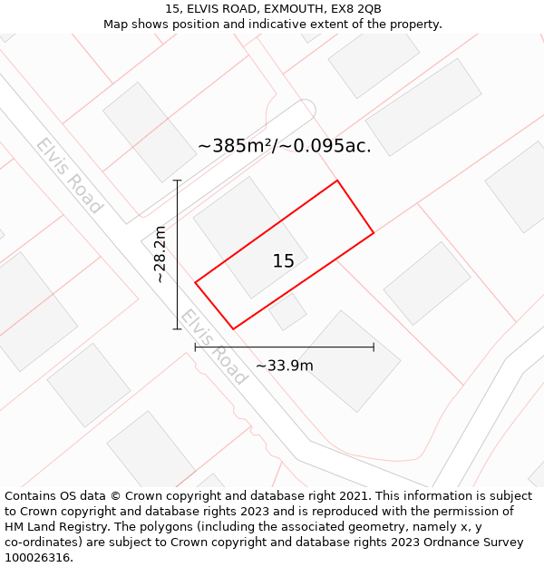 15, ELVIS ROAD, EXMOUTH, EX8 2QB: Plot and title map