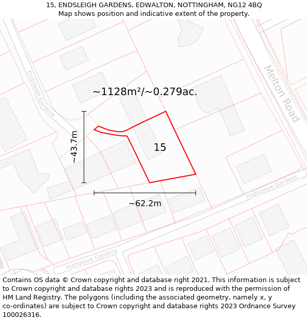 15, ENDSLEIGH GARDENS, EDWALTON, NOTTINGHAM, NG12 4BQ: Plot and title map