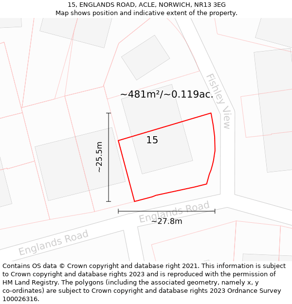 15, ENGLANDS ROAD, ACLE, NORWICH, NR13 3EG: Plot and title map