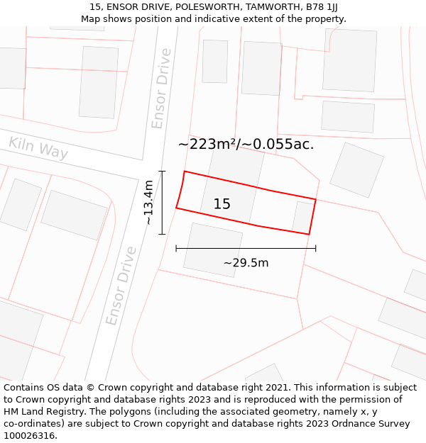 15, ENSOR DRIVE, POLESWORTH, TAMWORTH, B78 1JJ: Plot and title map