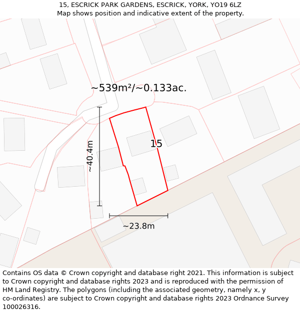 15, ESCRICK PARK GARDENS, ESCRICK, YORK, YO19 6LZ: Plot and title map