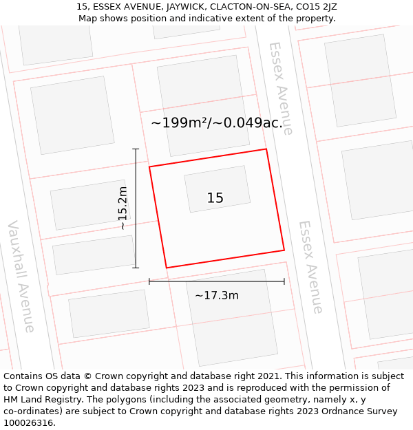 15, ESSEX AVENUE, JAYWICK, CLACTON-ON-SEA, CO15 2JZ: Plot and title map