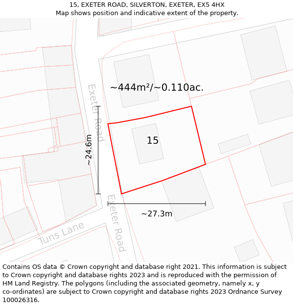 15, EXETER ROAD, SILVERTON, EXETER, EX5 4HX: Plot and title map