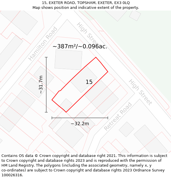 15, EXETER ROAD, TOPSHAM, EXETER, EX3 0LQ: Plot and title map