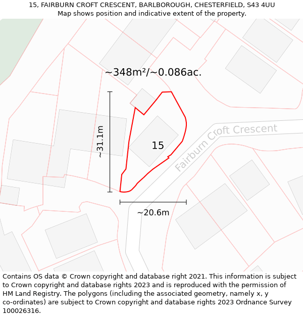 15, FAIRBURN CROFT CRESCENT, BARLBOROUGH, CHESTERFIELD, S43 4UU: Plot and title map