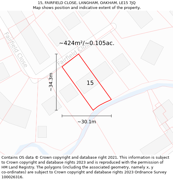 15, FAIRFIELD CLOSE, LANGHAM, OAKHAM, LE15 7JQ: Plot and title map