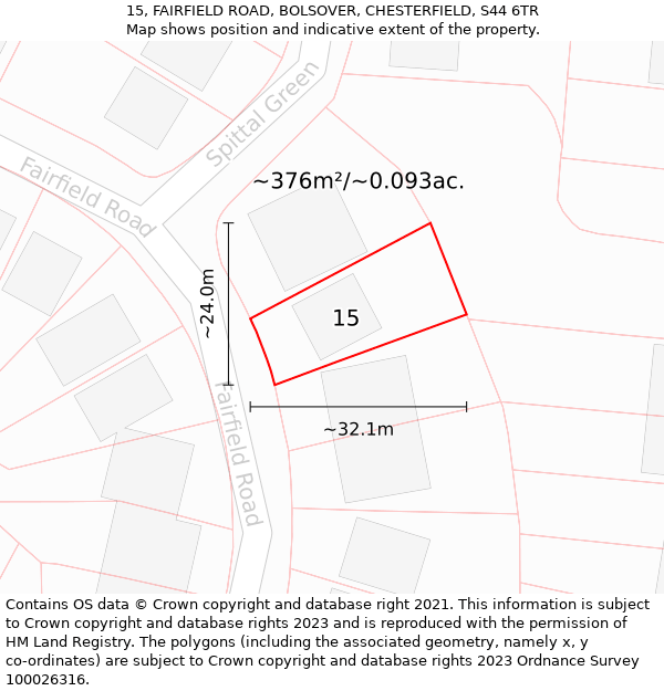 15, FAIRFIELD ROAD, BOLSOVER, CHESTERFIELD, S44 6TR: Plot and title map