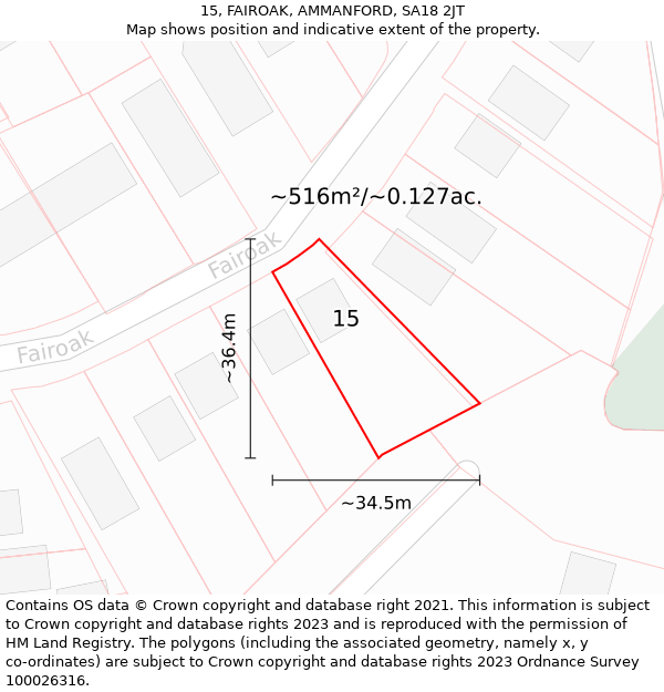 15, FAIROAK, AMMANFORD, SA18 2JT: Plot and title map