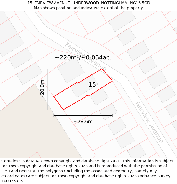 15, FAIRVIEW AVENUE, UNDERWOOD, NOTTINGHAM, NG16 5GD: Plot and title map