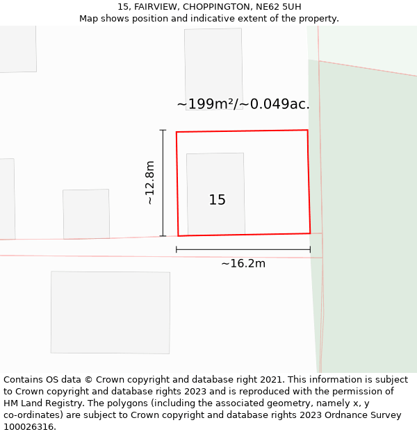 15, FAIRVIEW, CHOPPINGTON, NE62 5UH: Plot and title map