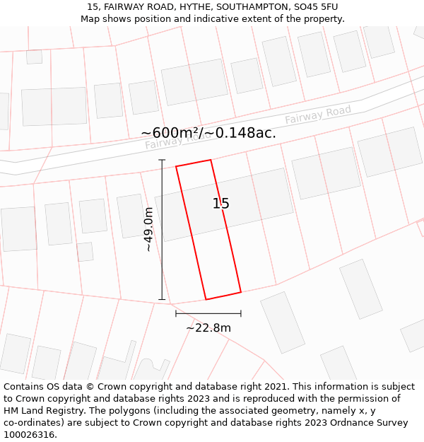 15, FAIRWAY ROAD, HYTHE, SOUTHAMPTON, SO45 5FU: Plot and title map