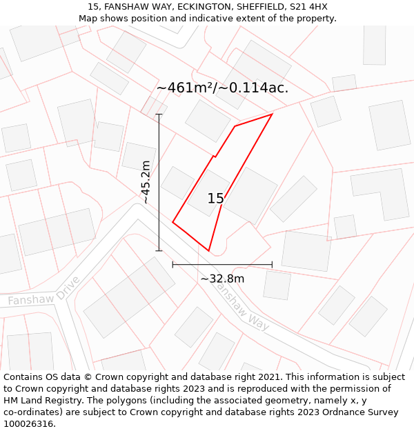 15, FANSHAW WAY, ECKINGTON, SHEFFIELD, S21 4HX: Plot and title map