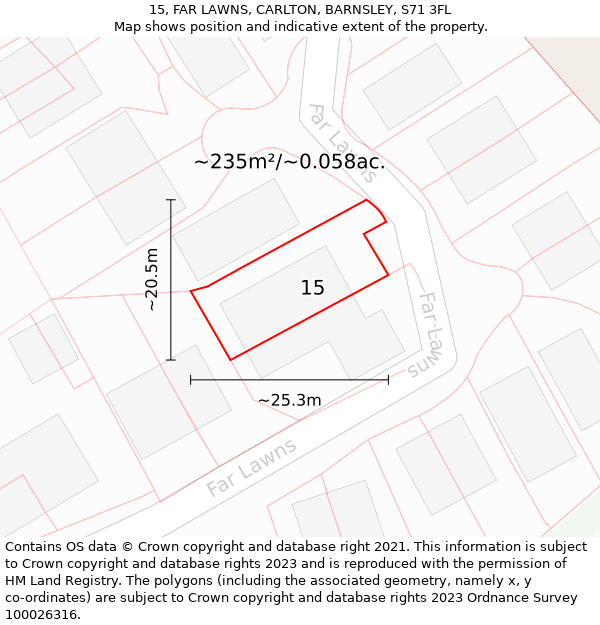 15, FAR LAWNS, CARLTON, BARNSLEY, S71 3FL: Plot and title map