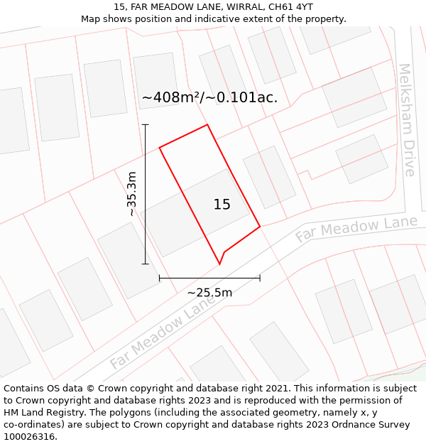 15, FAR MEADOW LANE, WIRRAL, CH61 4YT: Plot and title map