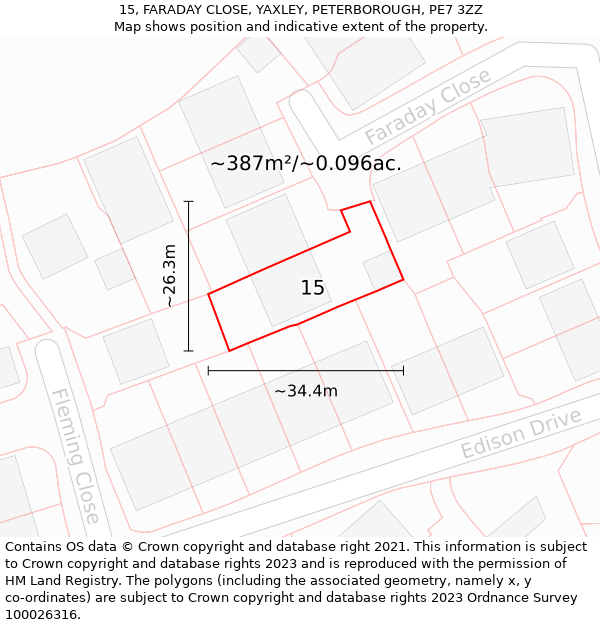 15, FARADAY CLOSE, YAXLEY, PETERBOROUGH, PE7 3ZZ: Plot and title map