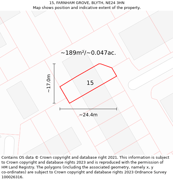 15, FARNHAM GROVE, BLYTH, NE24 3HN: Plot and title map