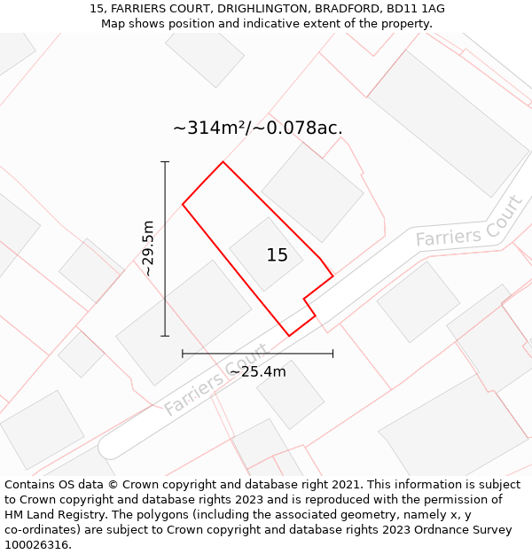 15, FARRIERS COURT, DRIGHLINGTON, BRADFORD, BD11 1AG: Plot and title map