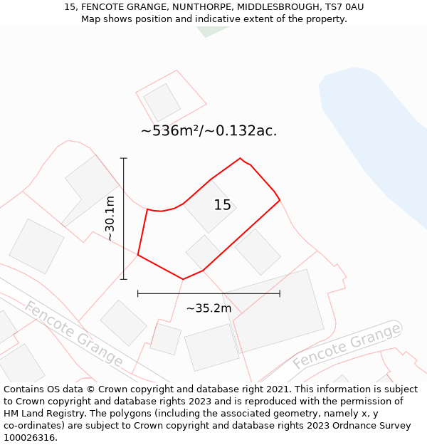 15, FENCOTE GRANGE, NUNTHORPE, MIDDLESBROUGH, TS7 0AU: Plot and title map