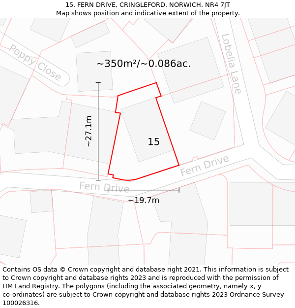 15, FERN DRIVE, CRINGLEFORD, NORWICH, NR4 7JT: Plot and title map